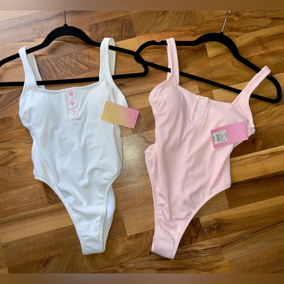 Stoney Clover Lane Other - 🔥LOT OF 2 STONEY CLOVER PINK/WHITE CHEEKY HIGH-LEG  ONE PIECE SWIMSUITS. SIZE🔥